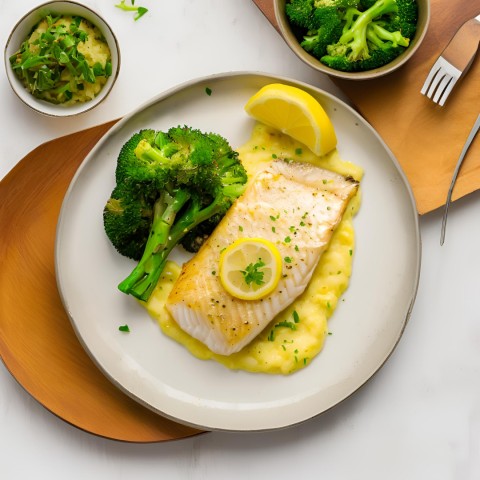 Seared Fish with Lemon Chive Sauce and Cauli Mash